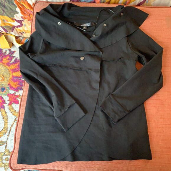 Kensie Black Draped Snap Cardigan | L | Cozy Layering Essential - Picture 7 of 9